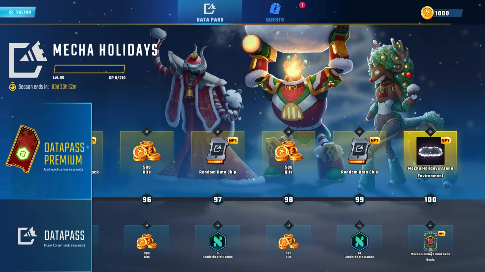 Mecha Holidays DATA Pass with seasonal reward tracks
