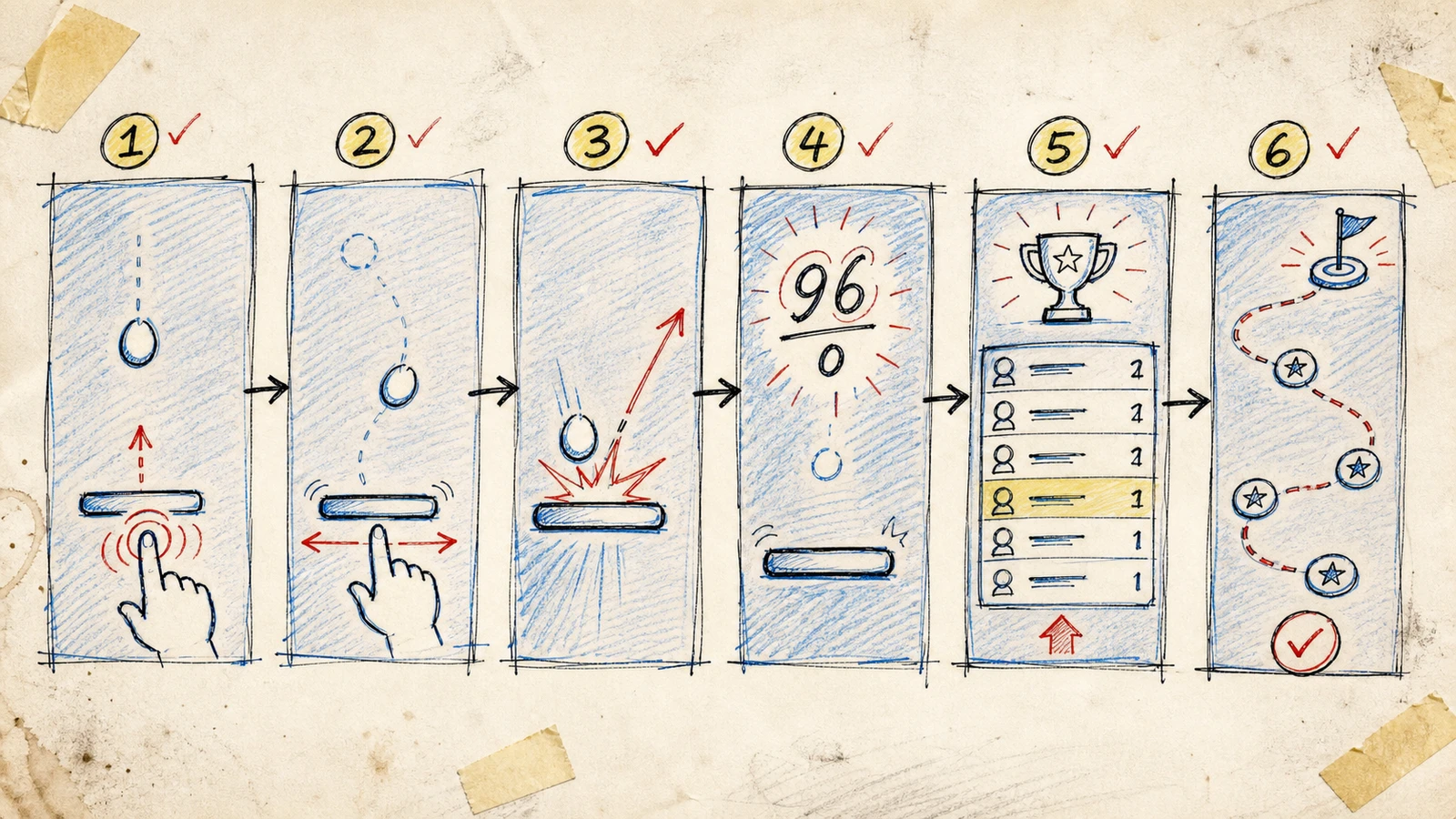 Illustrated sequence of the RacketGO gesture, point, score and progression