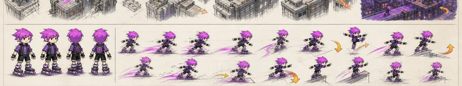 Turnaround and pose studies for turns, jumps and quick direction changes.