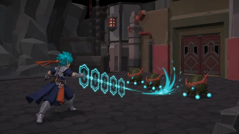 Action prototype character fighting creatures in a 3D arena