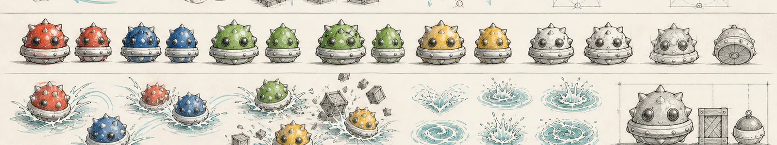 Turnarounds, colors, scale and collision poses for the four water competitors.